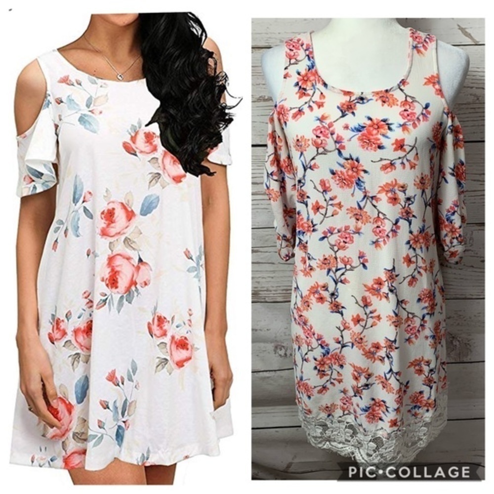 EUC Love J Floral Cold Shoulder Lace Hem Dress